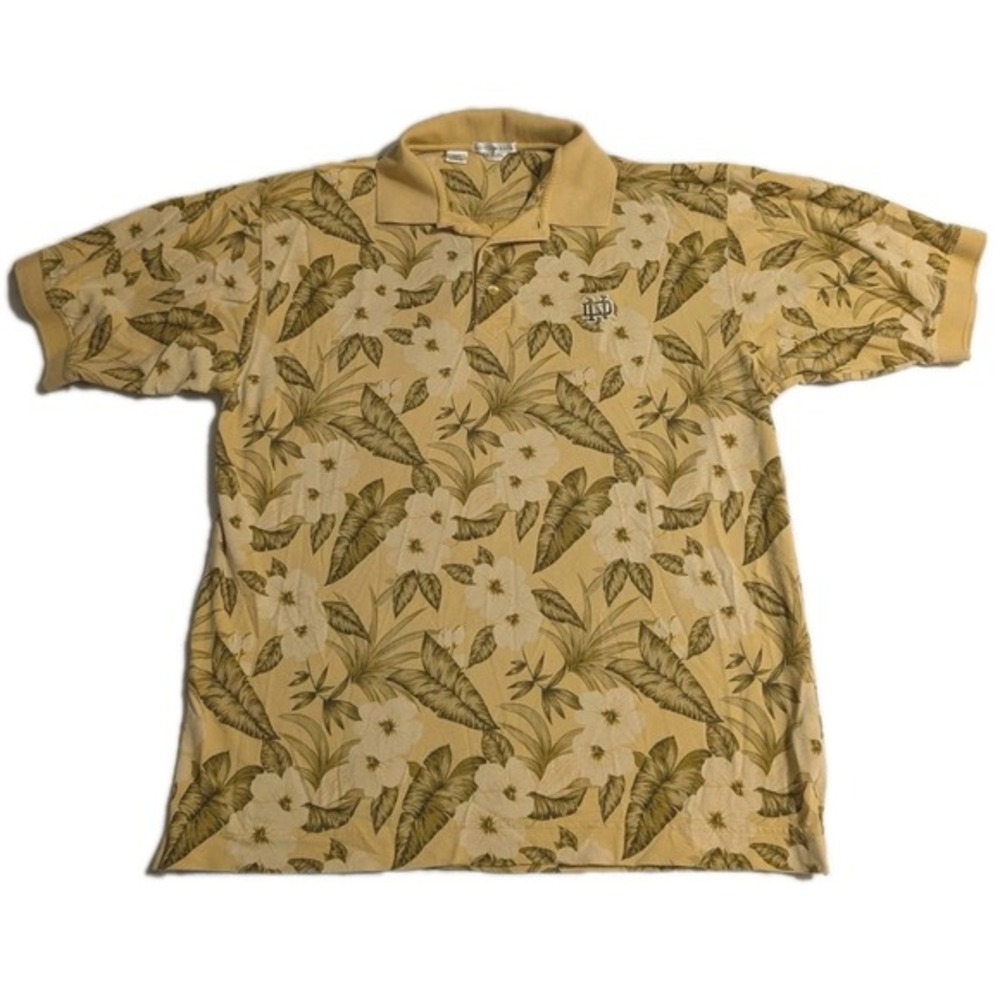 Cutter & Buck Pique Botanical Print Notre Dame‎ Polo – Men's Medium – VGUC